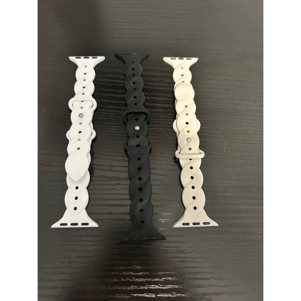 3 Pack Braided Silicone Apple Watch Bands Black White Grey Twisted Straps Womens